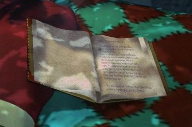 A diary lying open on a quilt